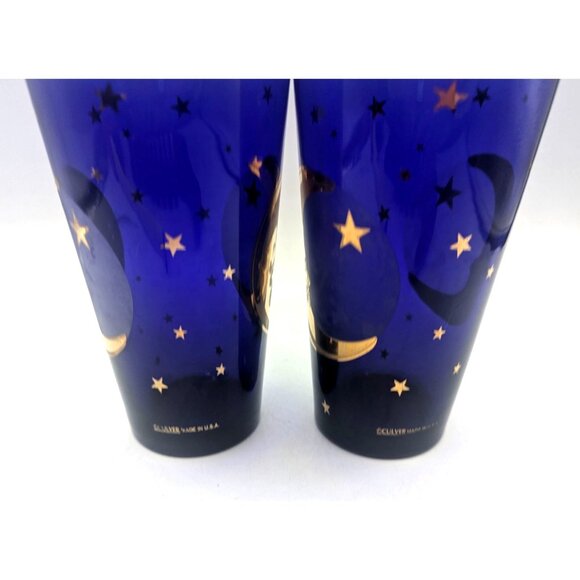 Vintage Culver Blue Glasses With Gold Moon & Stars Design - Set Of 2 Made In USA - Picture 5 of 6